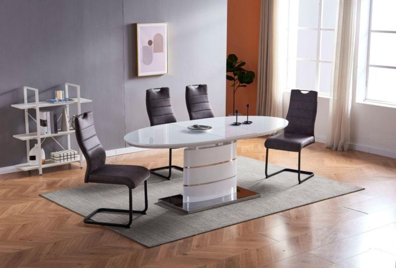 Moder Dining Room Furniture Oval MDF High Gloss Dining Table Covered Super White Glass on Top