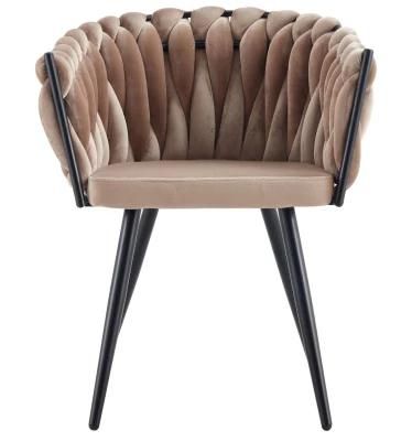 Well Sell Dining Room Furniture Modern Arm Fabric Velvet Dining Chairs with Metal Legs