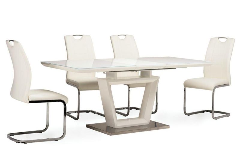 Hot Sale Europe Modern Extendable Wooden Dining Table Set with White High Gloss Painting