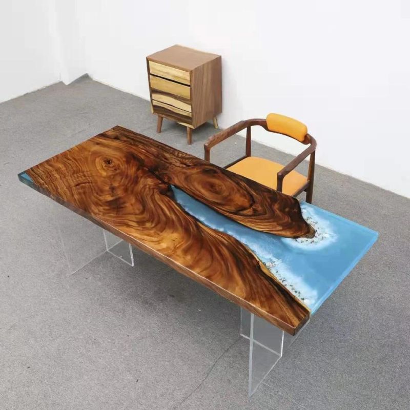 Unique Solid Wood Crystal Clear Epoxy Resin Dining Table River Live Edge Table