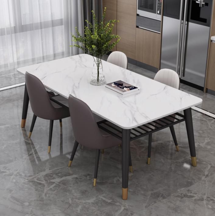 Light Luxury Rock Slab Marble Dining Table and Chair Combination Nordic Minimalist Post-Modern Home Dining Table