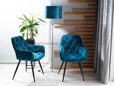 Kitchen Chair Living Room Chair Upholstered Chair Fabric Cover Metal Legs and Velvet Blue Dining Chair
