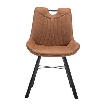 Modern Stylish Leather Chrome-Plated Dining Chair