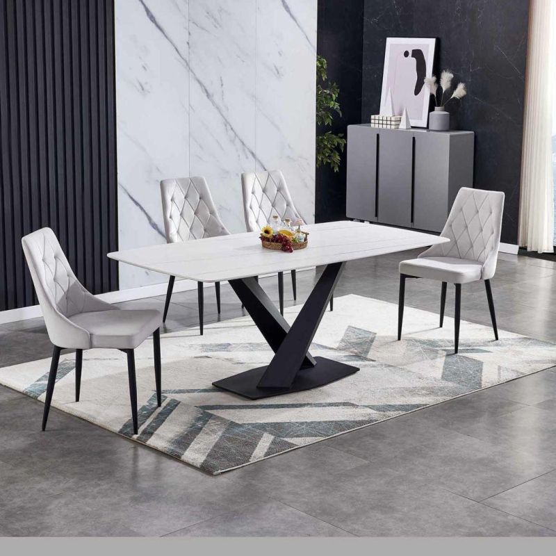 Luxury Kitchen Dining Table Marble Top Stainless Steel Table Simple Gold Legs Cafe Marble Italian Dining Table Set 6 Chair