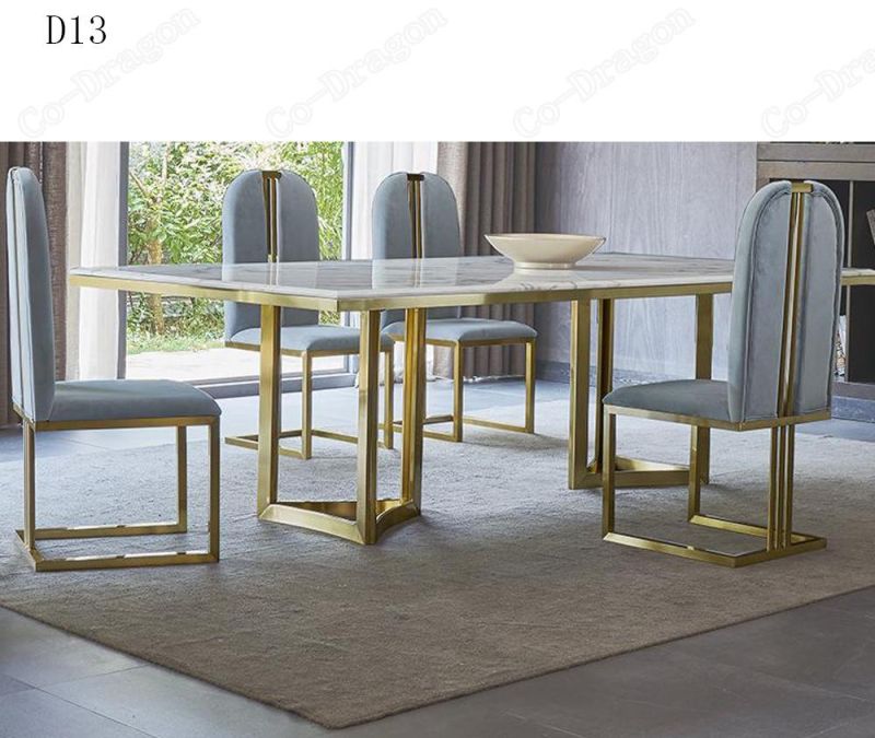 Modern Stainless Steel Dining Table Italian Restaurant Furniture Marble Top