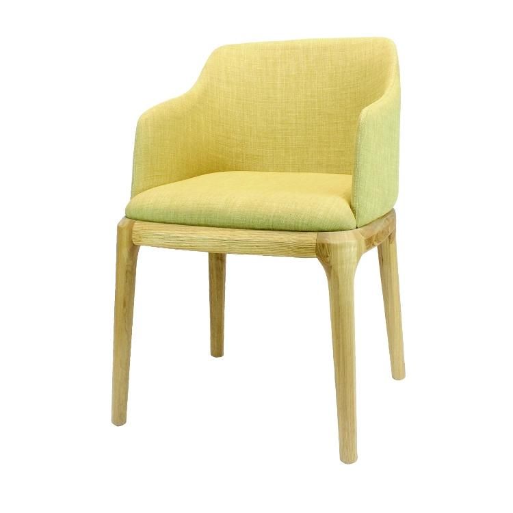 Natural Colors Wooden Legs Green Fabric Seat Dining Chair for Commercial Bar Use