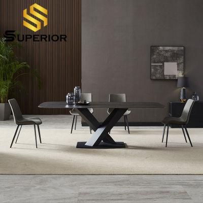 Modern Unique Large Slate Black Metal Marble Dining Room Table