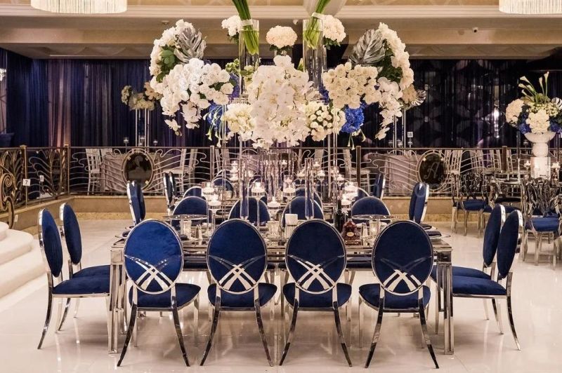 China Wholesale Wedding Banquet Stainless Steel Dining Chairs and Tables