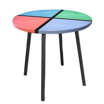 China Wholesale Home Furniture Plastic Multi Color Top Cafe Dining Table with Iron Leg