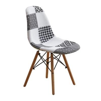 Nordic Cheap Modern Furniture Wooden Legs Restaurant Dining Chairs Patchwork Fabric Dining Room Chairs for Sale