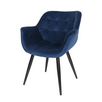 Dining Room Furniture Nordic Black Leg Restaurant Chair Upholstery Arm Fabric Modern Blue Velvet Dining Chairs