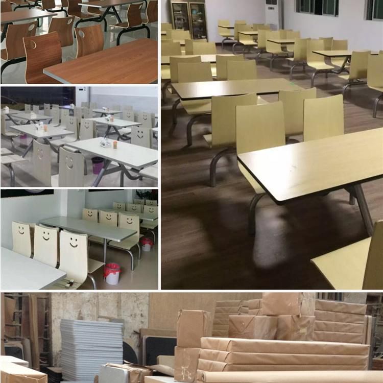 Cheap Staff Modern Wooden Steel School Dining Office Canteen Siseating Furniture Table with Fixed Chairs for School/Restaurant/Hotel/Office