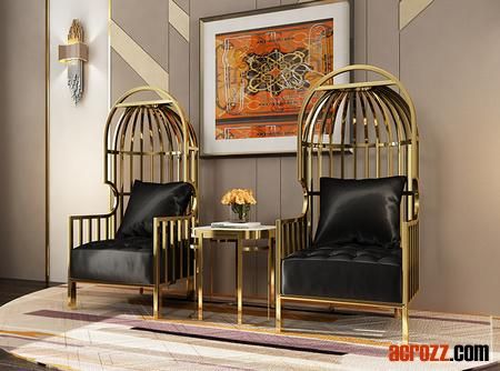 Original Luxury Design Brass Gold Copper Hotel High Back Modern Stainless Steel Birdcage Chair Sofa Bora Bora Chair