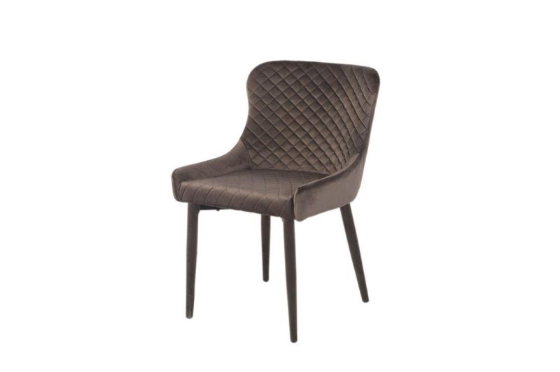 Top Quality Nordic Restaurant Velvet Upholstered Dining Chair with Metal Legs