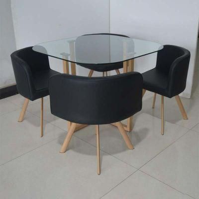 Nordic Style Cheap Price Tempered Glass Tables Leather Chairs Dining Room Furniture Dining Tables Set