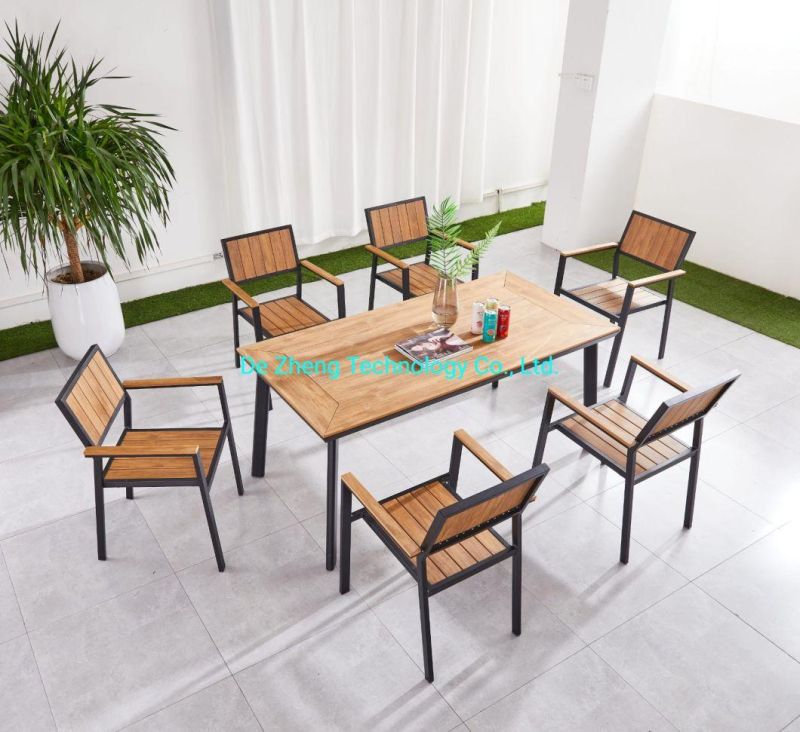 High Quality Aluminium Hotel Restaurant Outdoor Polywood Table Chairs Set with 6 Person