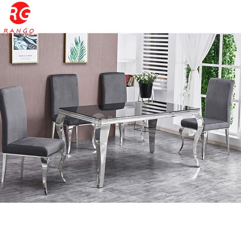 Marble Dining Table with 6 Chairs for Home Product with Imperial Grey Marble Texture