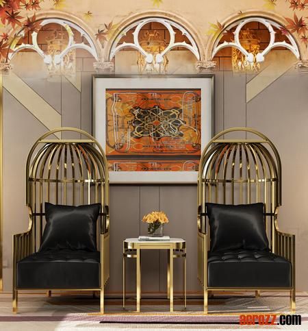 Original Luxury Design Brass Gold Copper Hotel High Back Modern Stainless Steel Birdcage Chair Sofa Bora Bora Chair