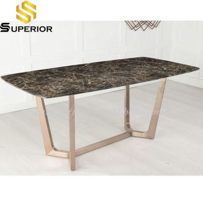 Home Rose Gold Stainless Steel Faux Marble Top Dining Tables