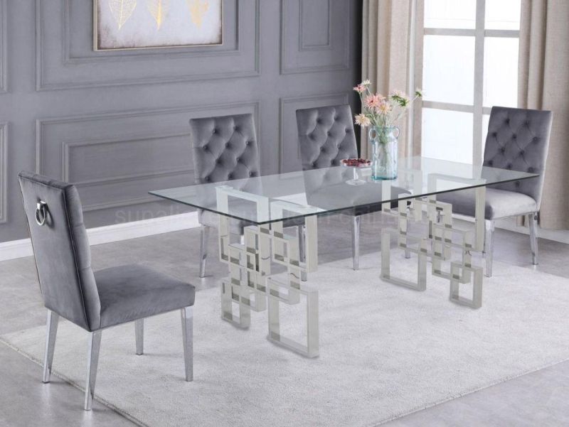 Wholesale Mexico Luxury Gold Stainless Steel Stand Glass Dining Table