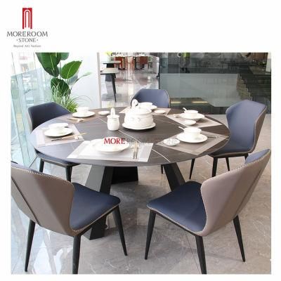 Large Format Black Marble Texture Porcelain Slab Dining Round Table