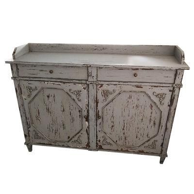 Kvj-Eca01 French Storage Antique Vintage Offpaint Solid Wood Cabinet