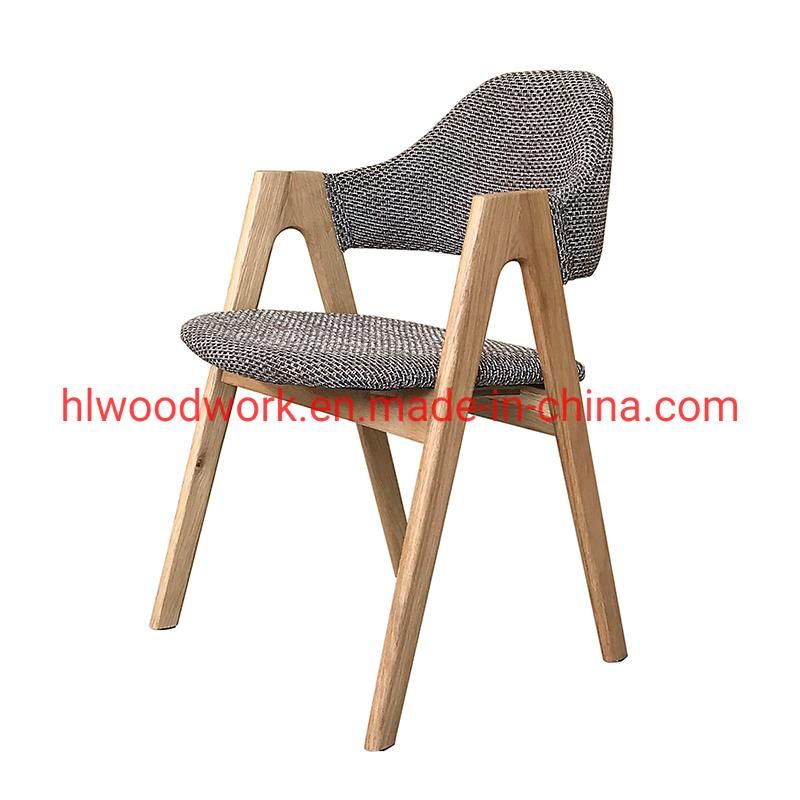 Resteraunt Furniture Oak Wood Tai Chair Oak Wood Frame Natural Color Brown Fabric Cushion and Back Dining Chair Coffee Shop Chair Dining Chair