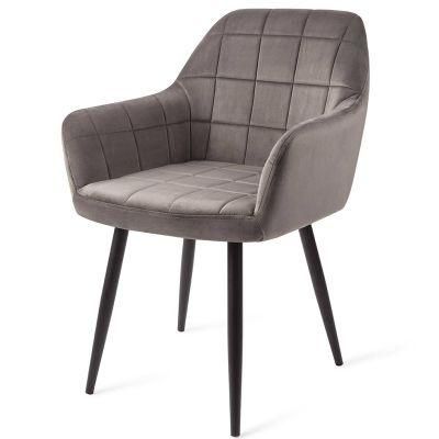 Modern Design Hotel Coffee Velvet Fabric Armchair Black Metal Legs Comfortable Dining Chair