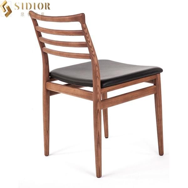 Height Nordic Solid Wood Low Back Leather Chair for Restaurant