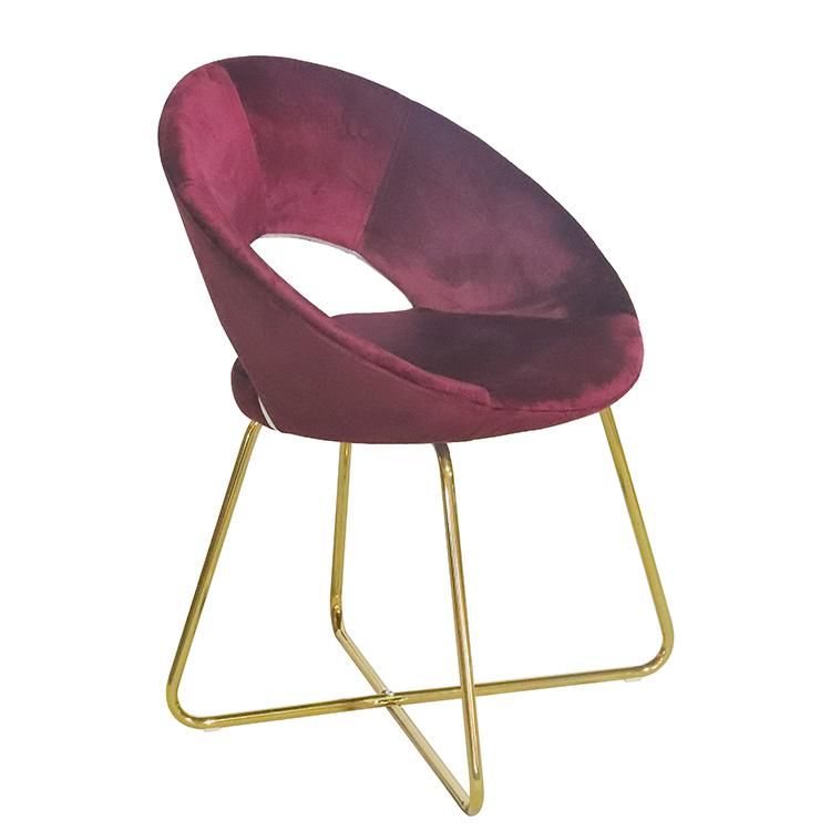 Modern Cheap Leisure Living Room Armchair Velvet Golden Plating Dining Chair