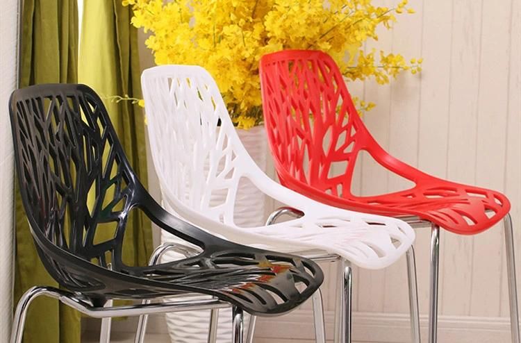 Modern Dinner Restaurant Cafe Chair Hotel Furniture Chrome Metal Legs Colorful PP Plastic Dining Chairs