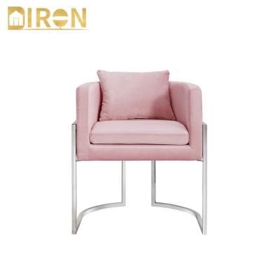 Modern Style Stainless Steel in Chrome Color Pink Fabric Dining Chairs