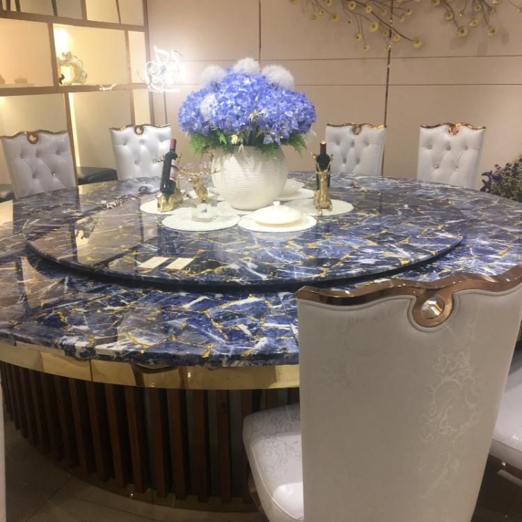 Modern Restaurant Home Dinner Furniture Marble Blue Gemstone Onyx Dining Table