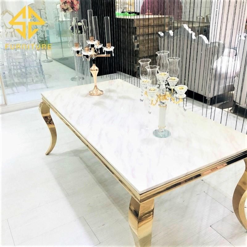 Modern Gold Stainless Steel Furniture Round Dining Table Rectangle