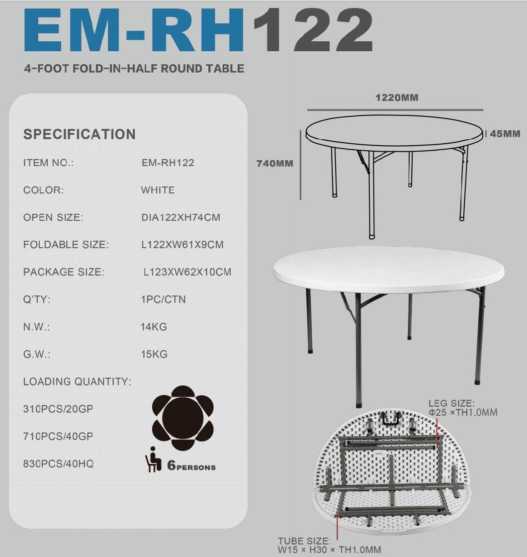 Factory Price 30 Years Experience Customized 4FT Round Foldable Plastic Folding Dining Tables for Garden ,Meeting ,Event,Party,Wedding,School,Hotel,Dining Hall