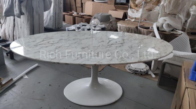 White Fiberglass Marble Round Dining Table