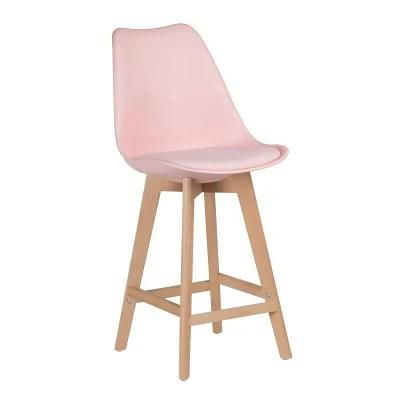 Hotel Restaurant Hebei Restaurant Furniture Solid Wood Pink Bar Chair Retro Bar High Chair Bar Stool