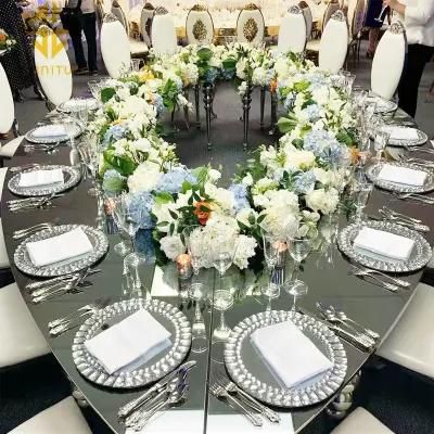 Wedding Gold Mirror Glass Stainless Steel Dining Rose Gold Table Wedding Rent Dining Table, Mirrored Dining Table