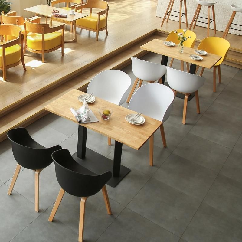 2021 New Design Outdoor Modern Furniture Colorful Plastic Cafe Chairs with Metal Wood Leg