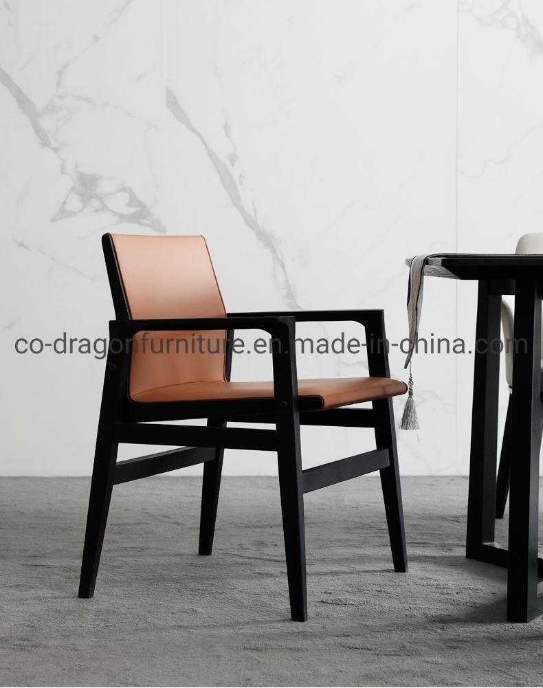 Fashion Wooden Dining Furniture Ash Leather Dining Chair with Arm