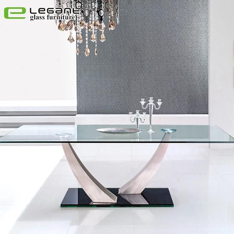 Modern Luxury Stainless Steel Base Top Glass Dining Table