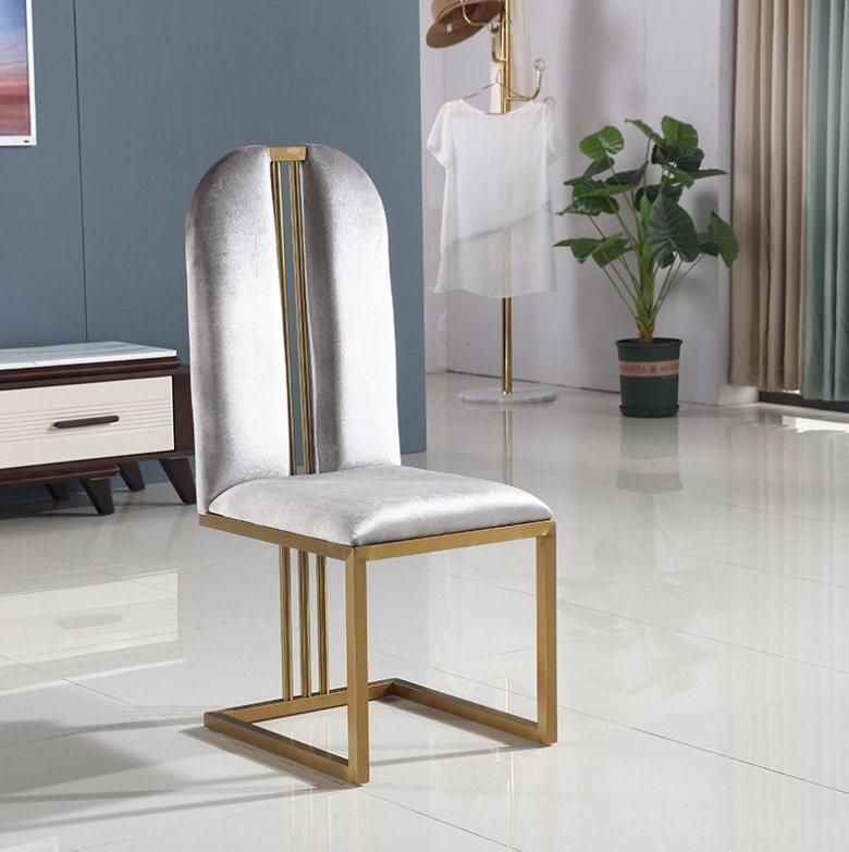 Light Luxury Design Fabric Modern Grey Velvet Chair with Gold Frame