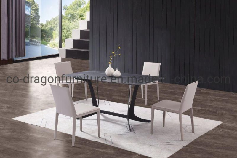 Rock Plate Top Steel Leg Rectangle Dining Table Sets Furniture