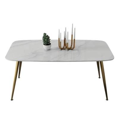 Modern Design Metal Coffee Table New Center Table Marble Top Dining Table with Gold Metal Legs