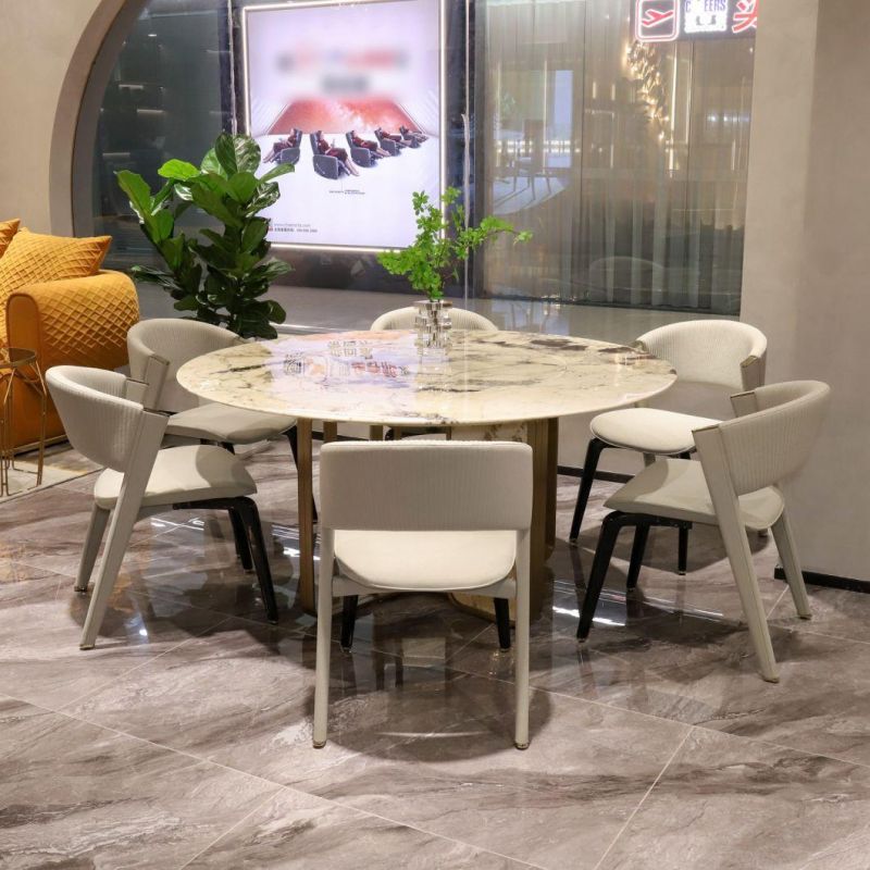 High Quality Luxury Pandora Marble Top Stainless Steel Base Villa Restaurant Living Home Round Dining Table Gt01