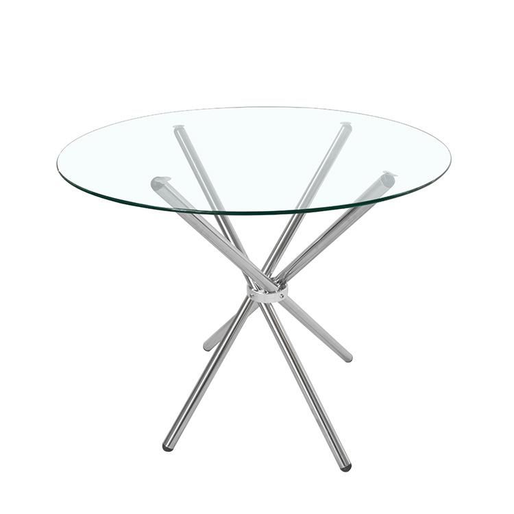 Hot Sale Cheap Modern Glass Top Chromed Legs Dining Table