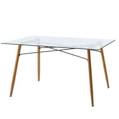 Chinese Modern Dining Room Furniture Rectangular Glass Top Dining Table with Metal Legs