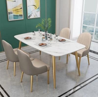 Simple Style Dining Room Rectangle Marble Table and 4 Chairs