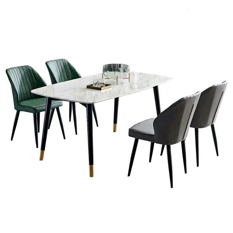 Modern Home Restaurant Furniture Set Metal Stainless Steel Design Dining Room Marble Table