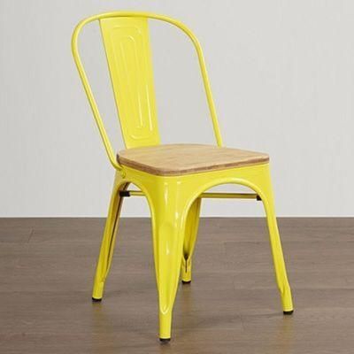 Colorful Industrial Design Stackable Iron Metal Dining Chair with Wood Seat